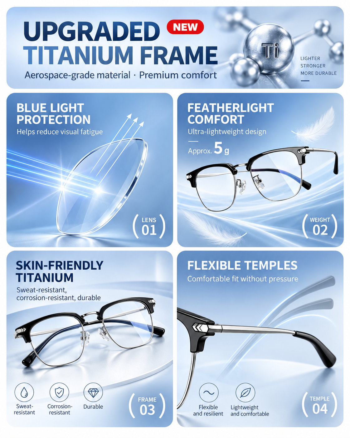Custom Prescription Titanium Browline Glasses