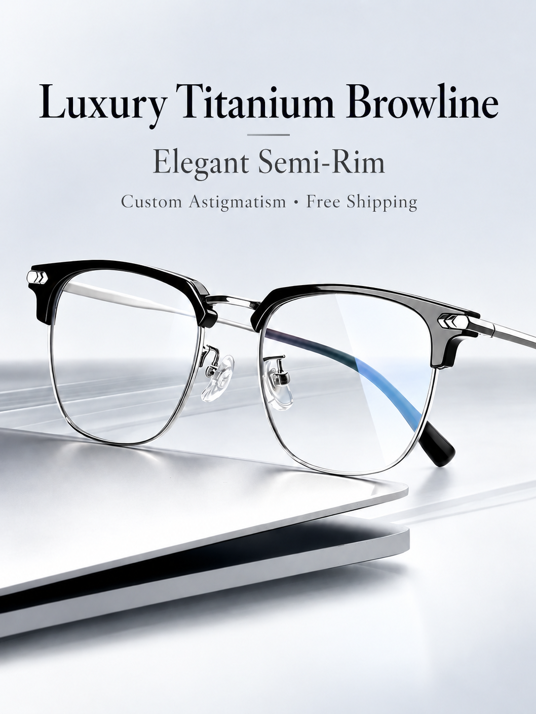 Custom Prescription Titanium Browline Glasses