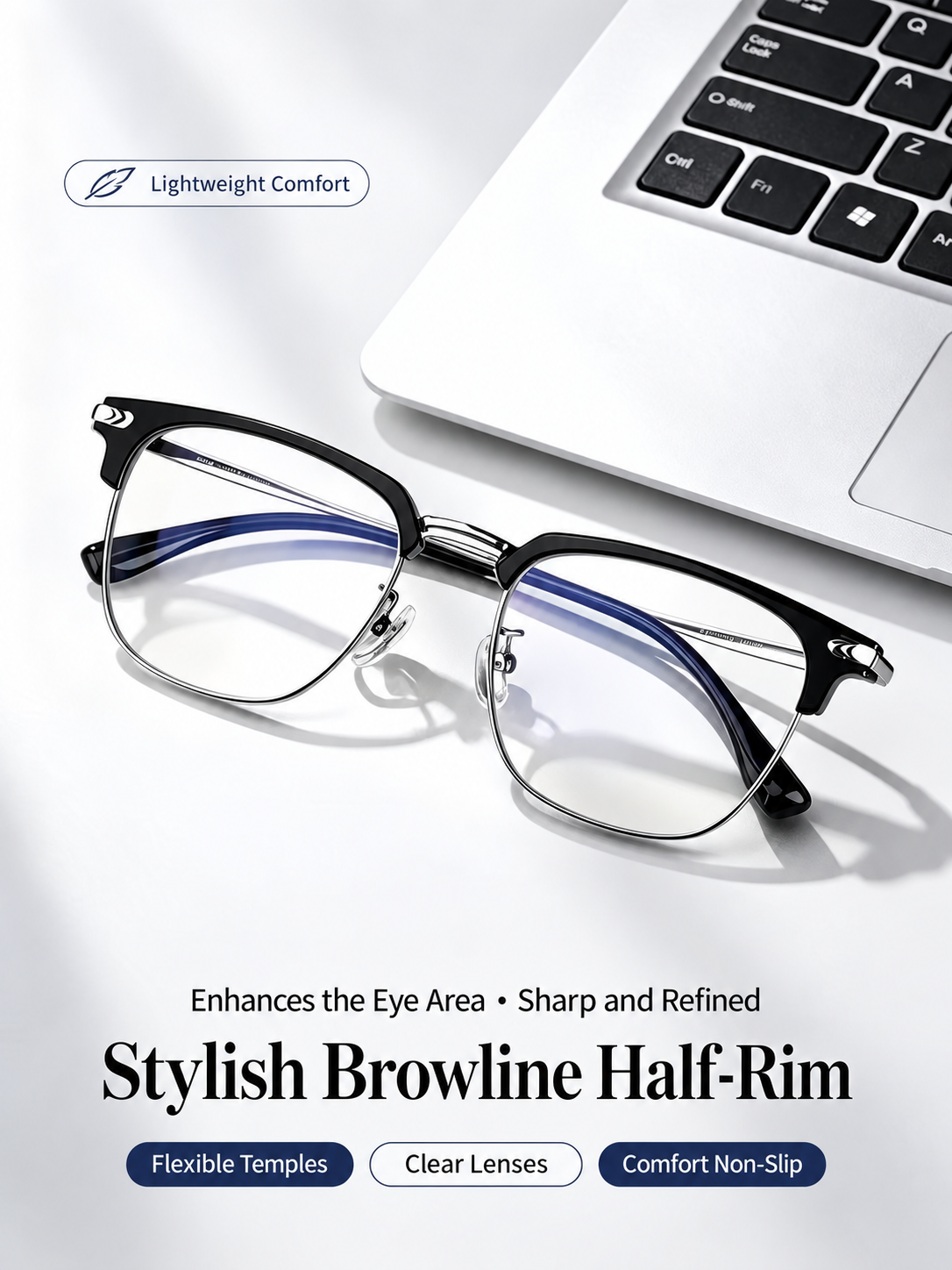 Custom Prescription Titanium Browline Glasses